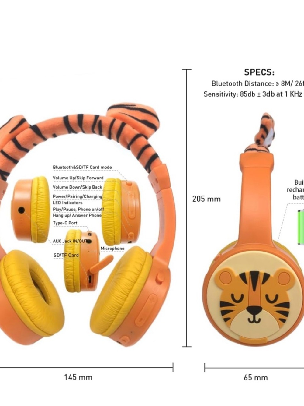 Kids Bluetooth Headphones, Wireless Headphone for Kids TIGER - Picture 7 of 8